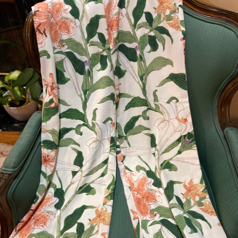 Wide leg white background orange and green lovely pants